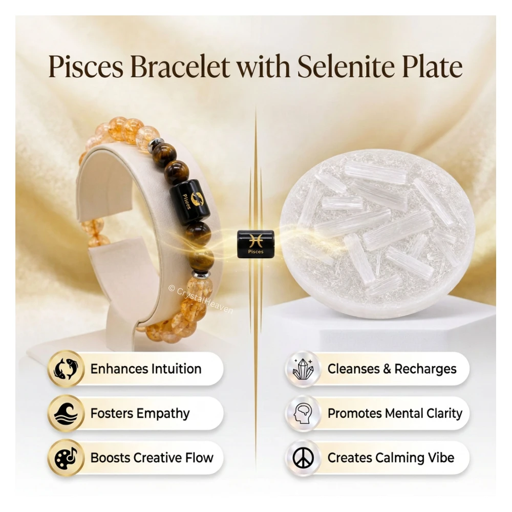Pisces Bracelet (मीन राशि) - Citrine & Tiger Eye (With Selenite Plate)
