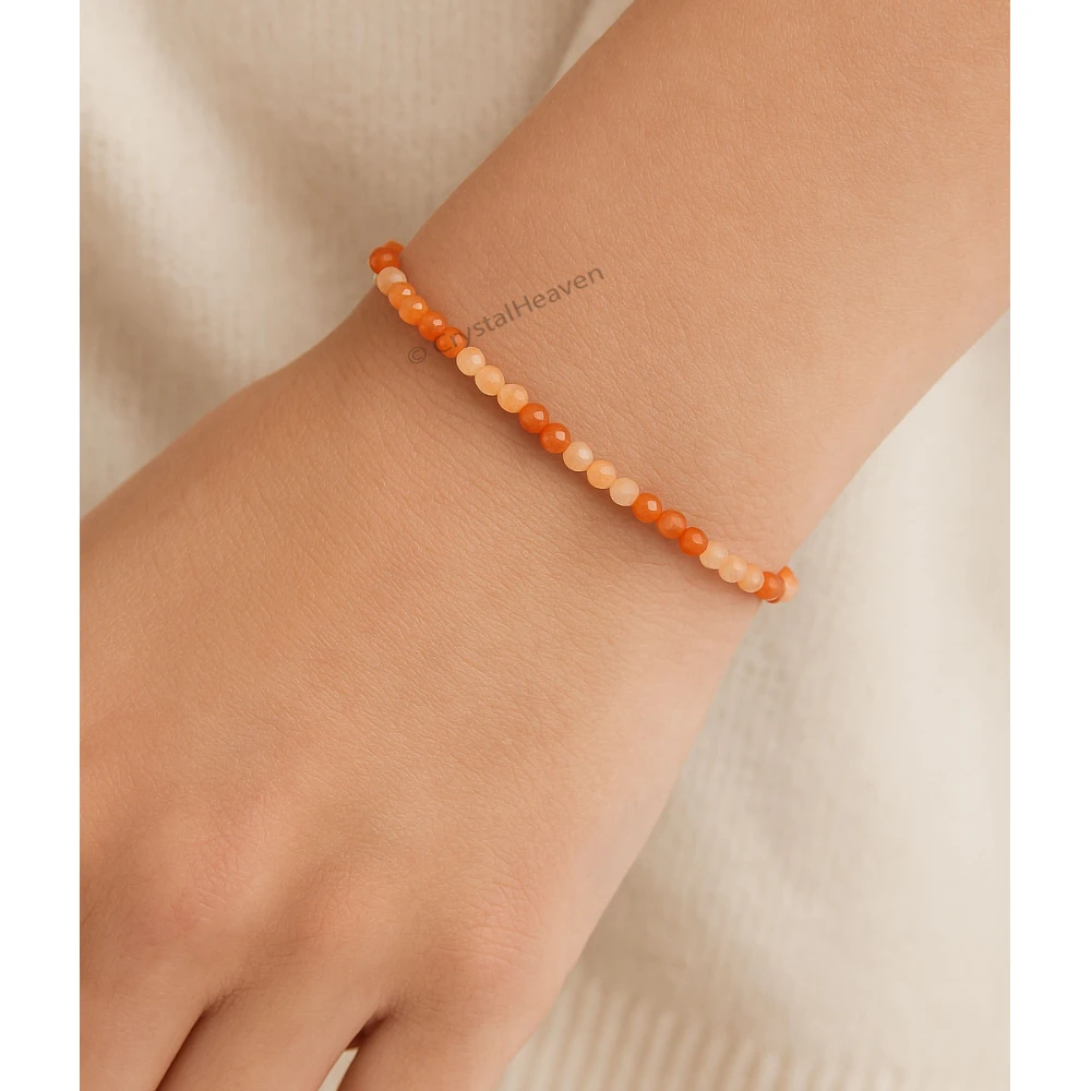 Orange Rutilated Quartz Bracelets - 2mm Faceted Beads (Gold)