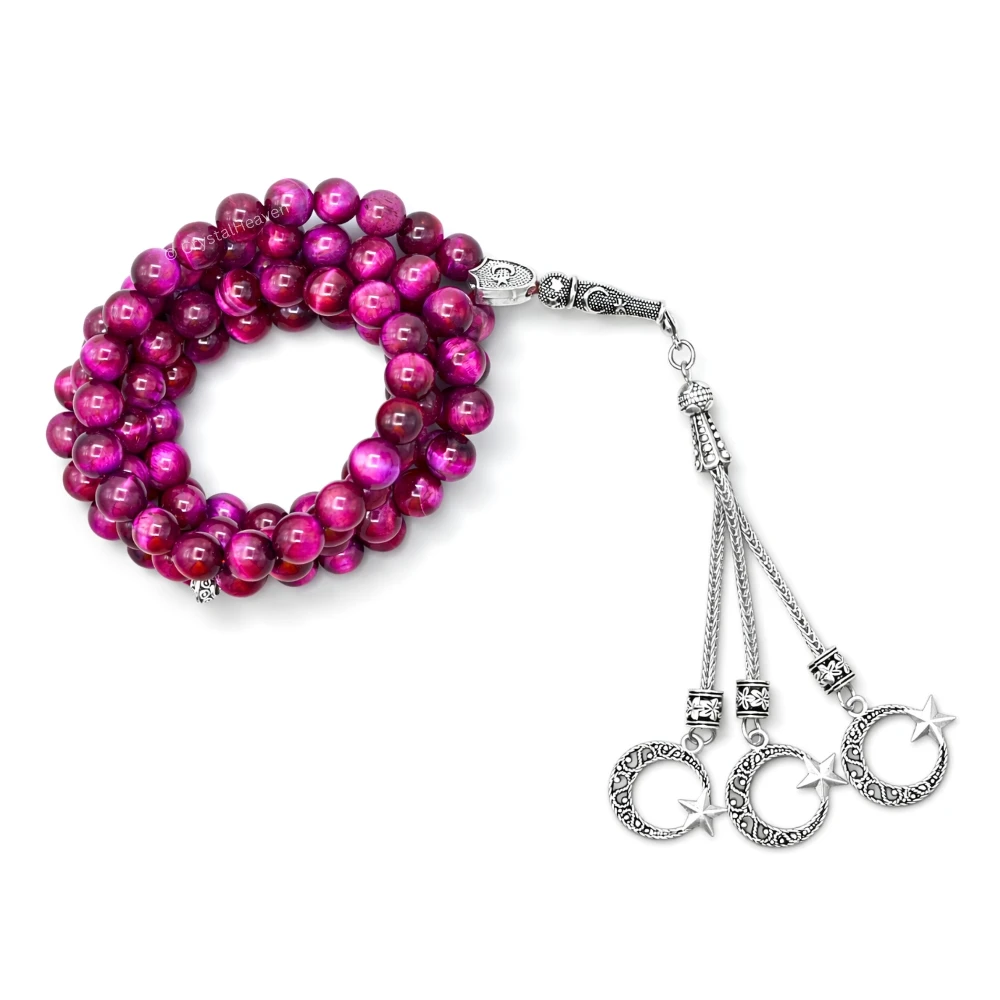Pink Tiger Eye Crystal Tasbih (Silver)