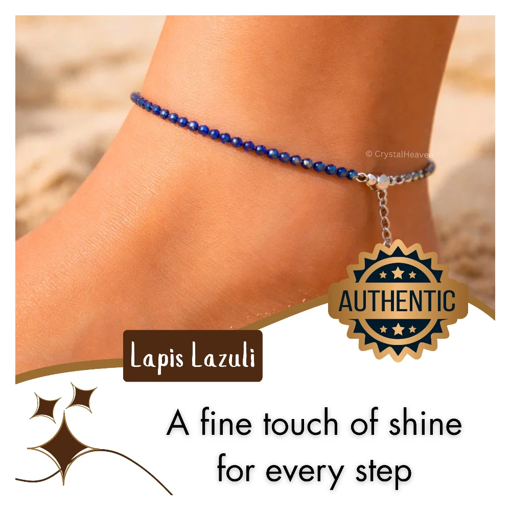 Lapis Lazuli Anklet - 2mm Faceted Beads (Silver)