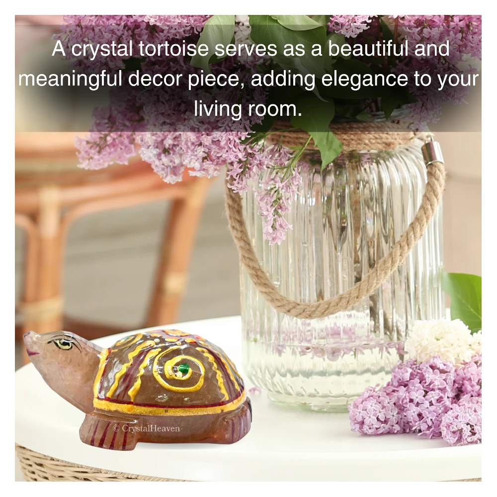 Rose Quartz Crystal Gemstone Hand Painted Tortoise (2-3 Inch)