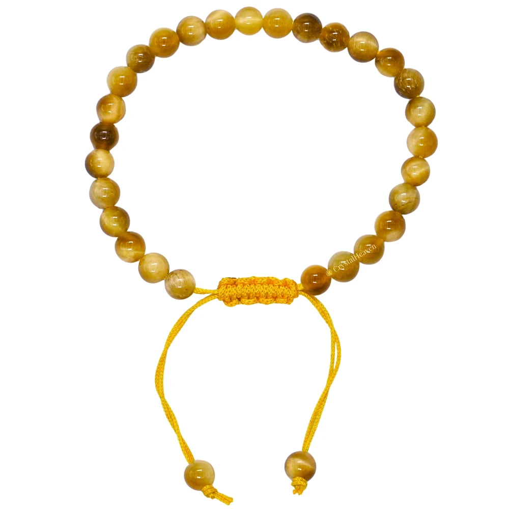 Yellow Cat's Eye Healing Crystal Bracelets - 6mm Beads (Adjustable)