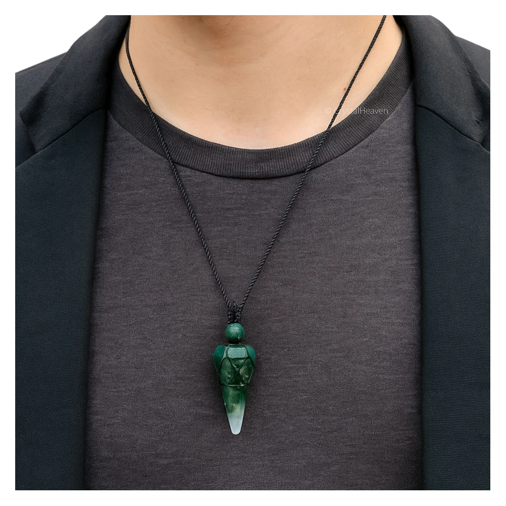 Moss Agate Pendulum Pendant Necklace (Macrame)