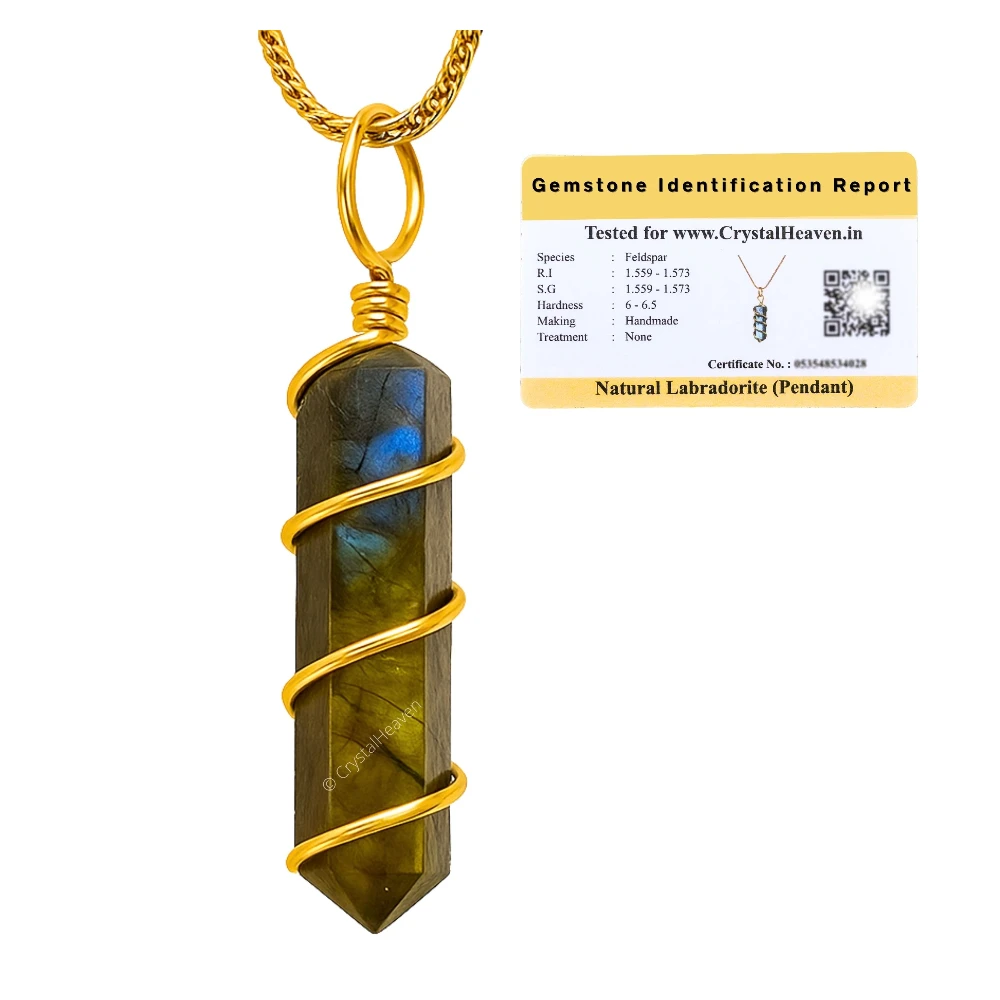 Labradorite Necklace - Spiral Pencil Point (Gold)