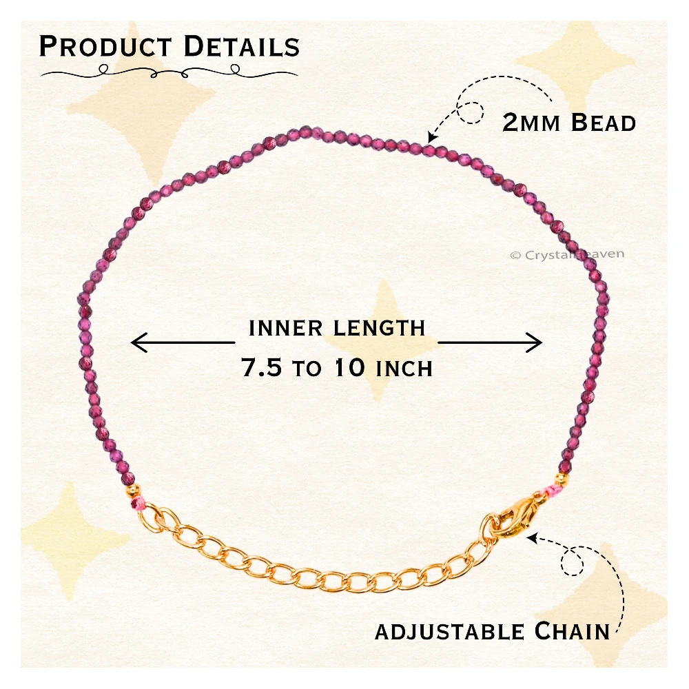Pink Garnet Bracelets - 2mm Faceted Beads (Gold)