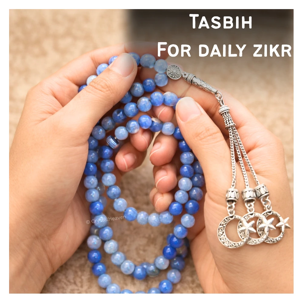 Blue Aventurine Crystal Tasbih (Silver)