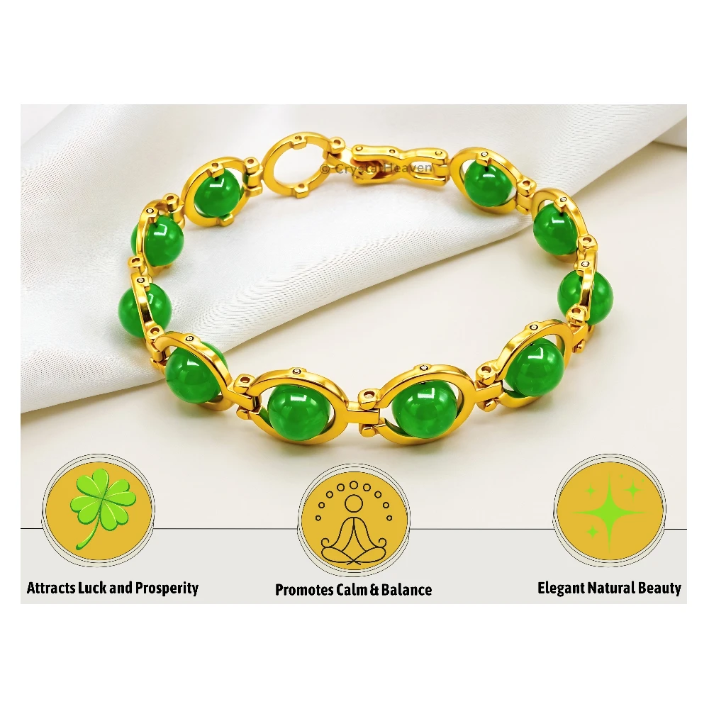 Green Onyx Bracelet - Round Gold Chain