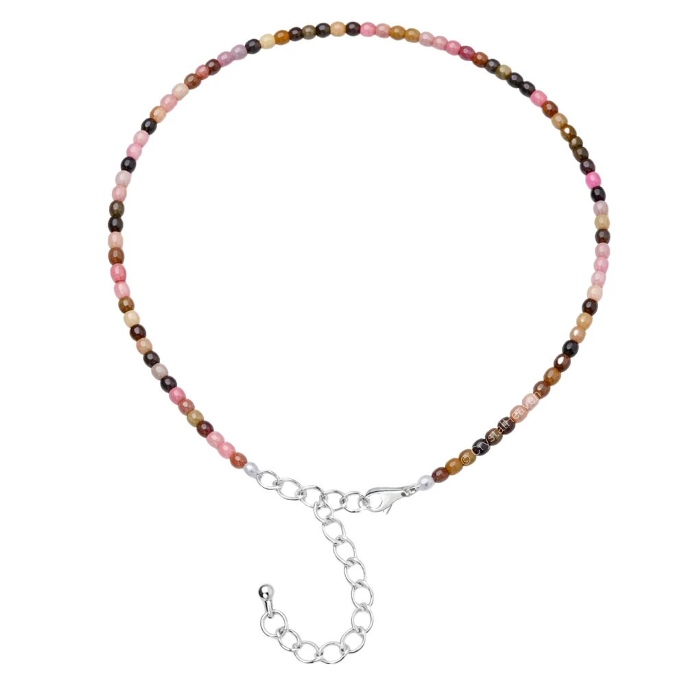 Multi Tourmaline Anklet - 2mm Faceted Beads (Silver)