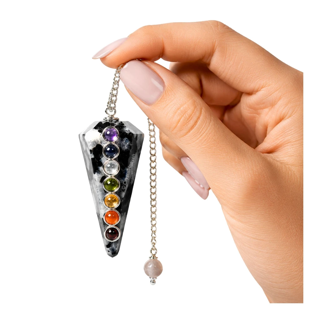 Rainbow Moonstone Pendulum with Chakra Beads