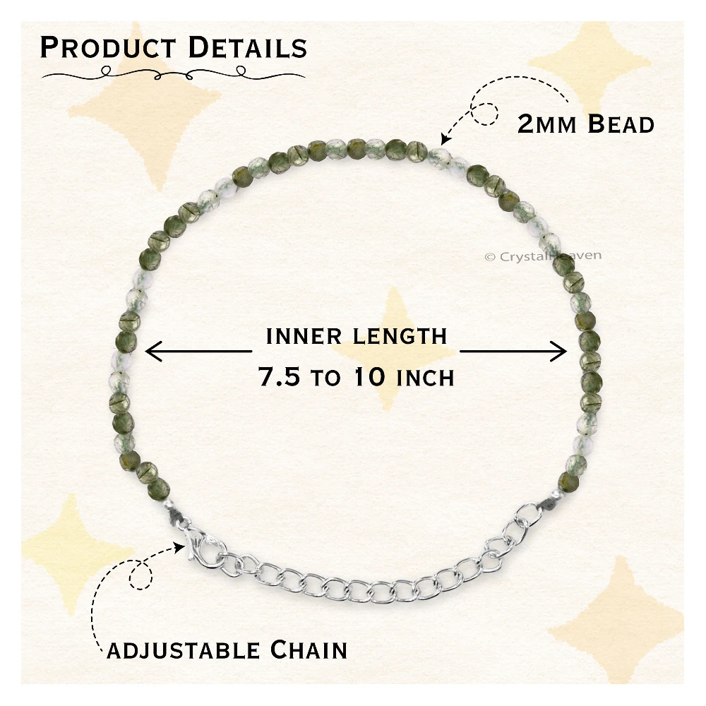 Green Rutilated Quartz Bracelets - 2mm Faceted Beads (Silver)