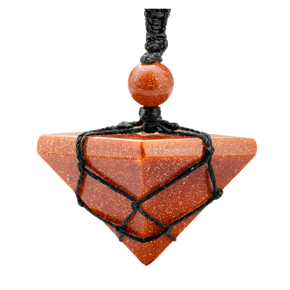 Red Goldstone Pyramid Macrame Pendant Necklace