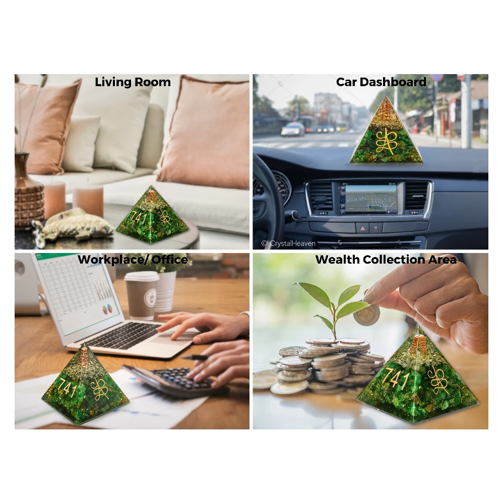 Zibu Money Pyramid - Pyrite and Green Aventurine Crystal Orgone Pyramid