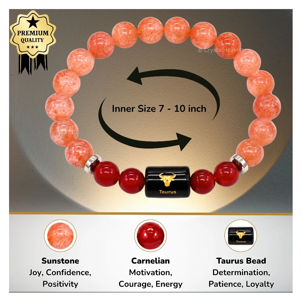 Taurus Bracelet (वृषभ राशि) - Sunstone & Carnelian (Only Bracelet)