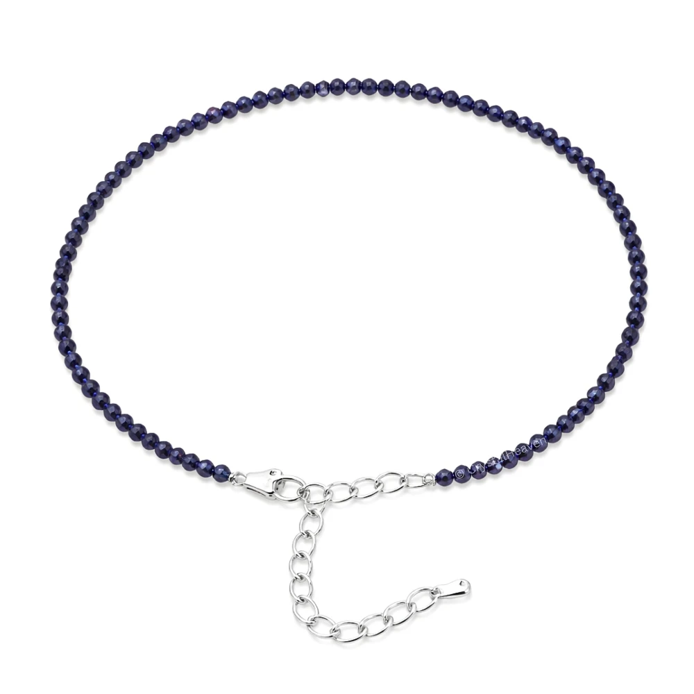 Blue Sunstone Dyed Anklet - 2mm Faceted Beads (Silver)
