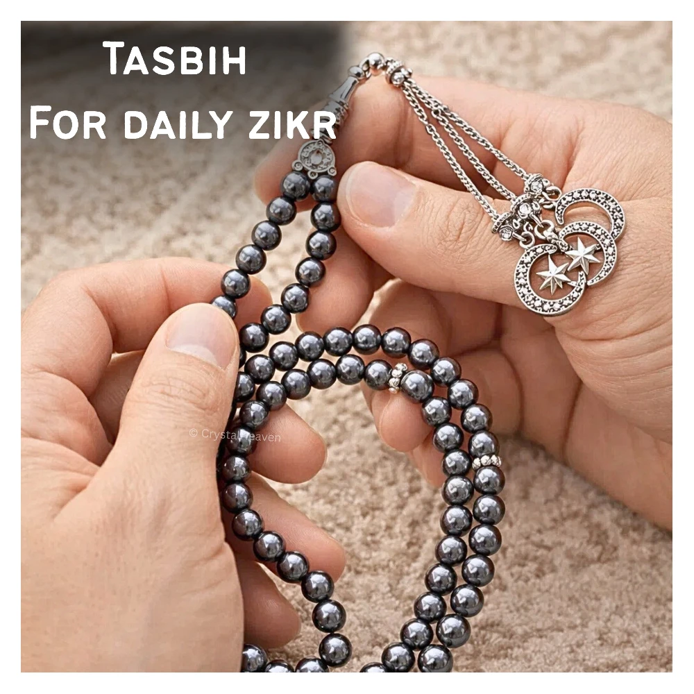 Hematite Crystal Tasbih (Silver)