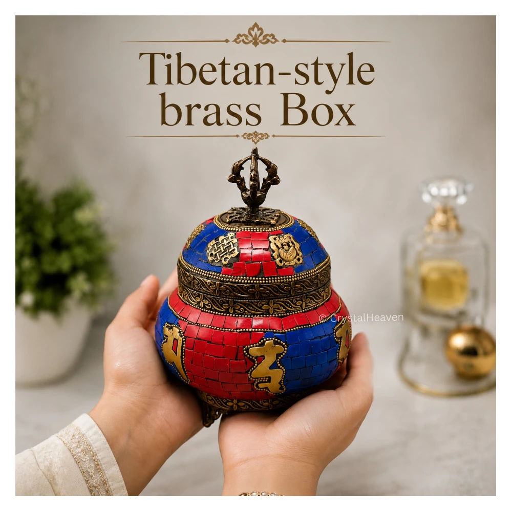 Tibetan Style Brass Decorative Container Box (662 Gram, 7 Inch)