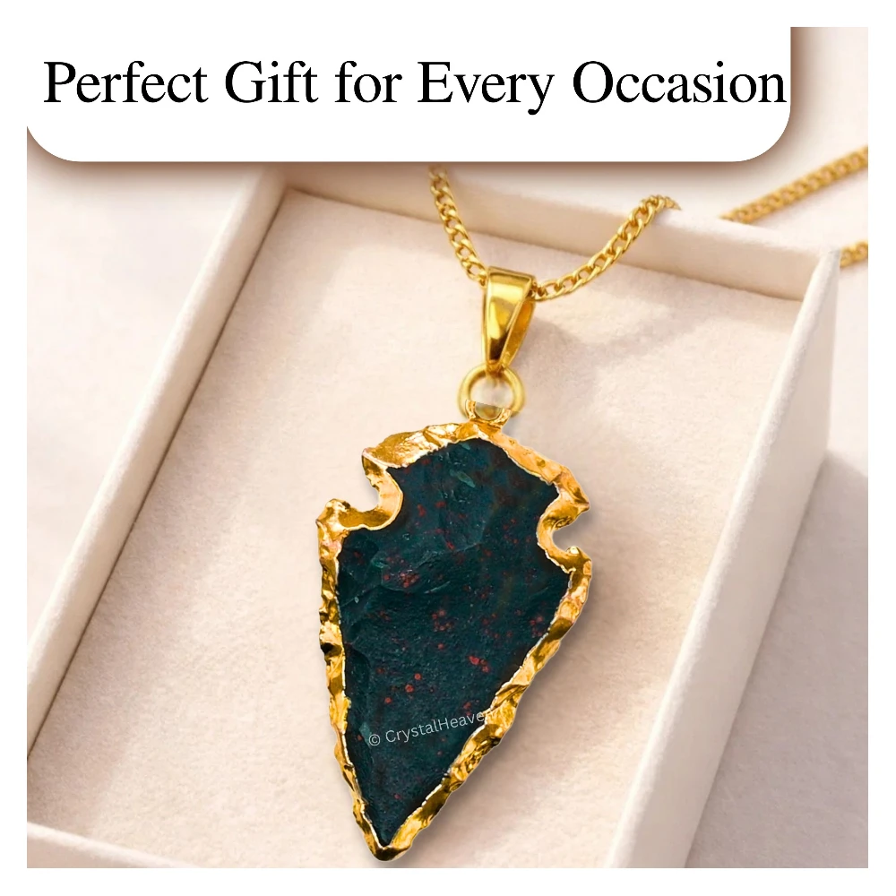 Bloodstone Arrow Head Pendant - Gold Plated