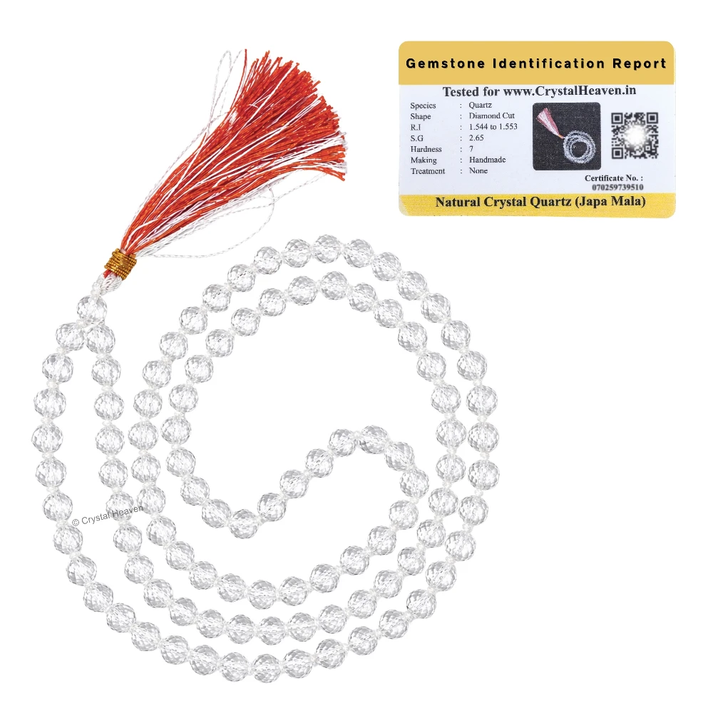 Sphatik Mala - Diamond Cut 108 Beads (7mm) (Hand Knotted)