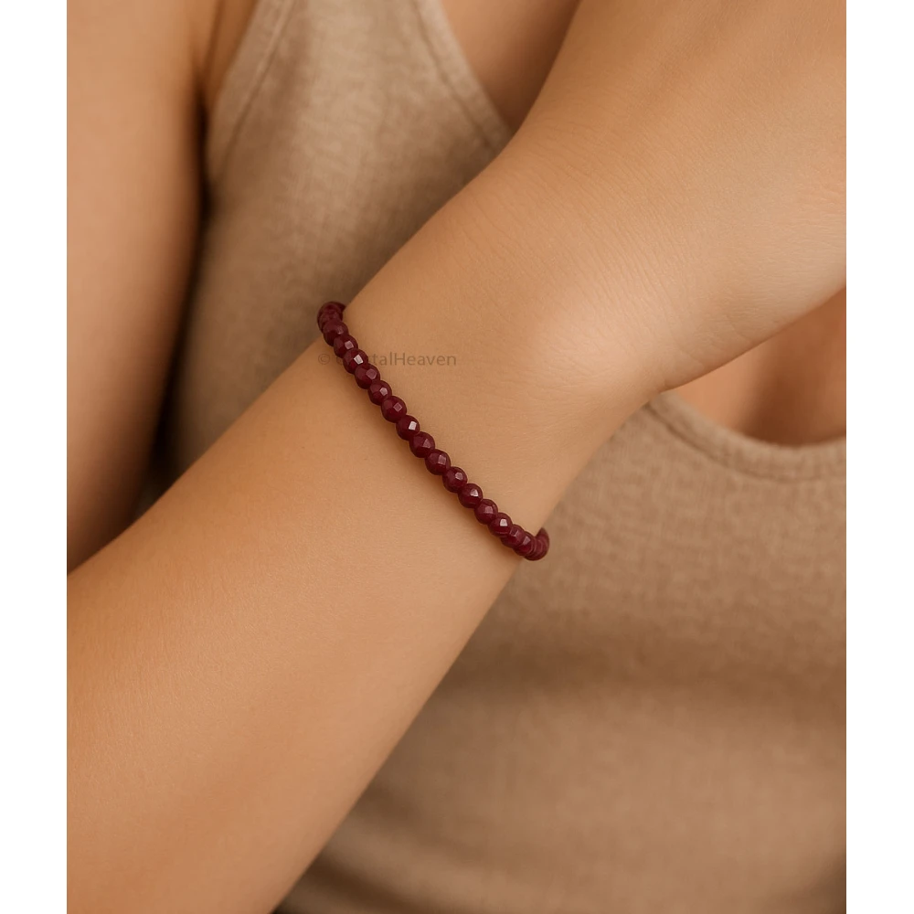 Pink Garnet Bracelets - 2mm Faceted Beads (Silver)