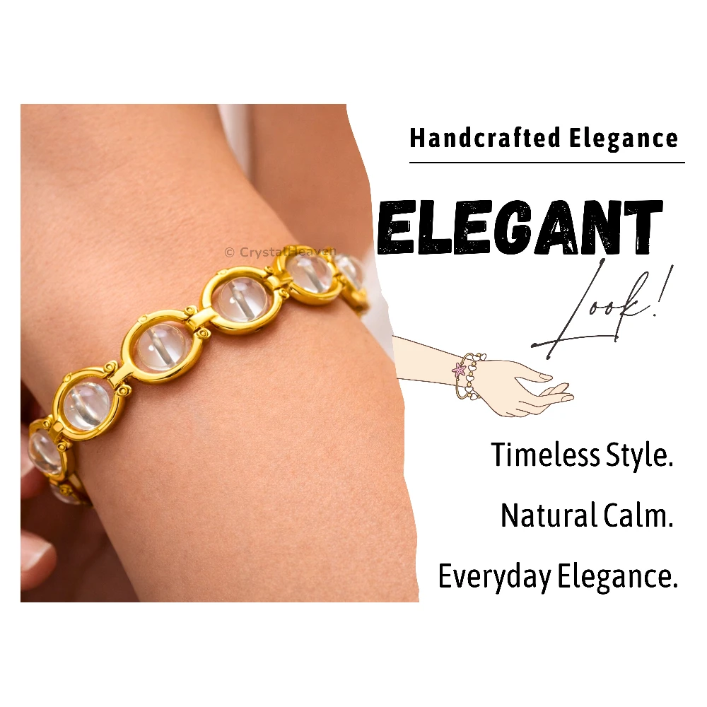 Clear Quartz Bracelet - Round Gold Chain