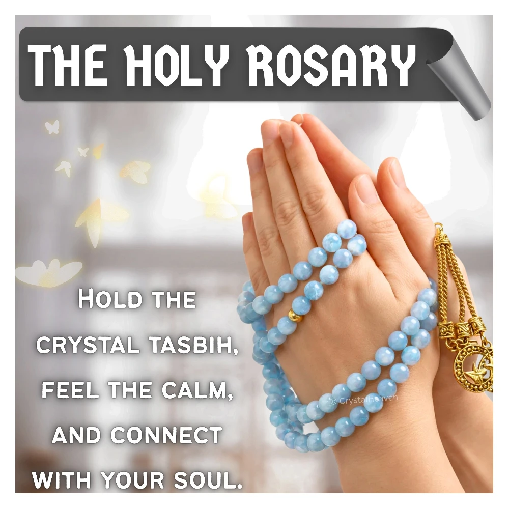 Aquamarine Crystal Tasbih (Gold)
