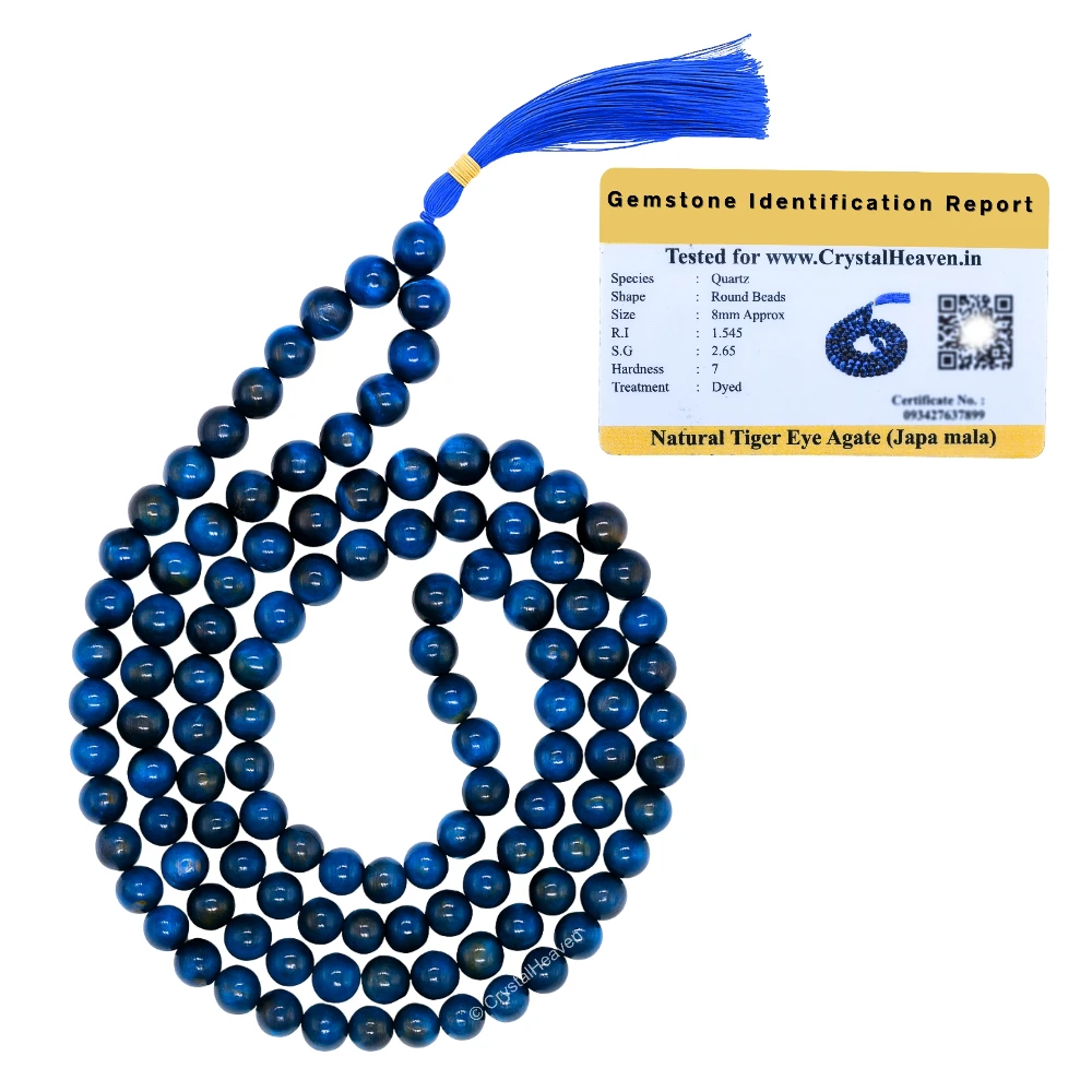 Blue Tiger Cat's Eye Japa Mala (Without Knot)