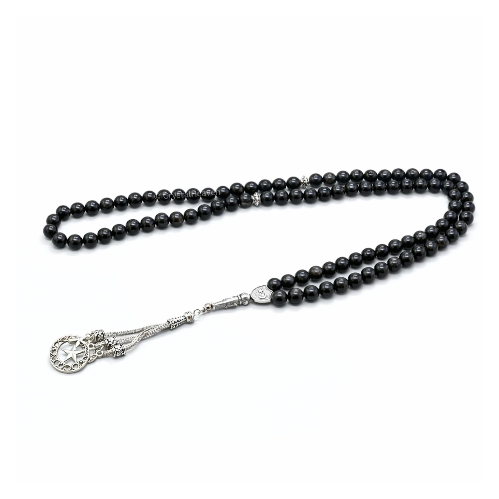 Silver Sheen Obsidian Crystal Tasbih (Silver)