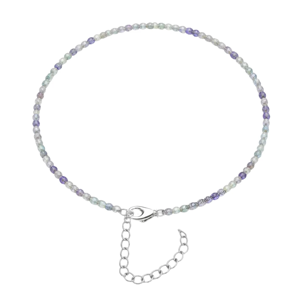Green Fluorite Anklet - 2mm Faceted Beads (Silver)