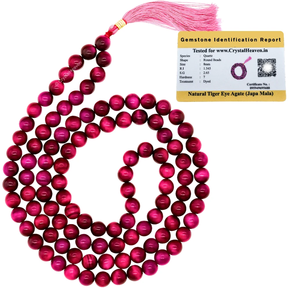 Pink Tiger Cat's Eye Japa Mala (Without Knot)