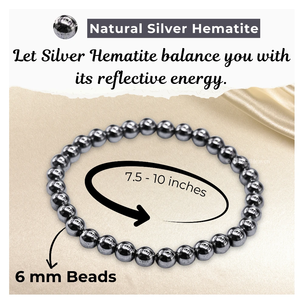 Silver Hematite Healing Crystal Bracelets - 6mm Beads