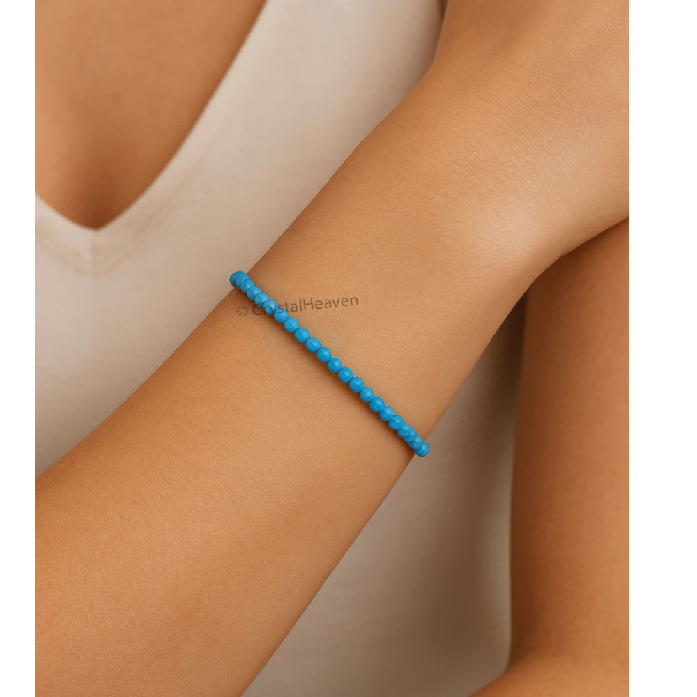 Turquoise Bracelets - 2mm Faceted Beads (Silver)