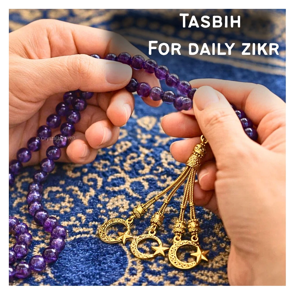 Amethyst Crystal Tasbih (Gold)
