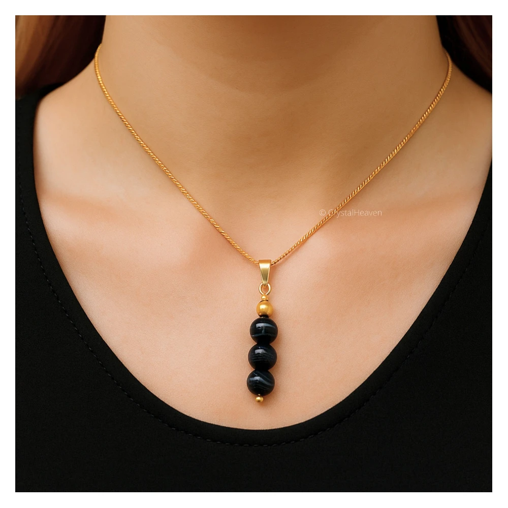 Black Sulemani Hakik Crystal Bead Necklace (Gold)