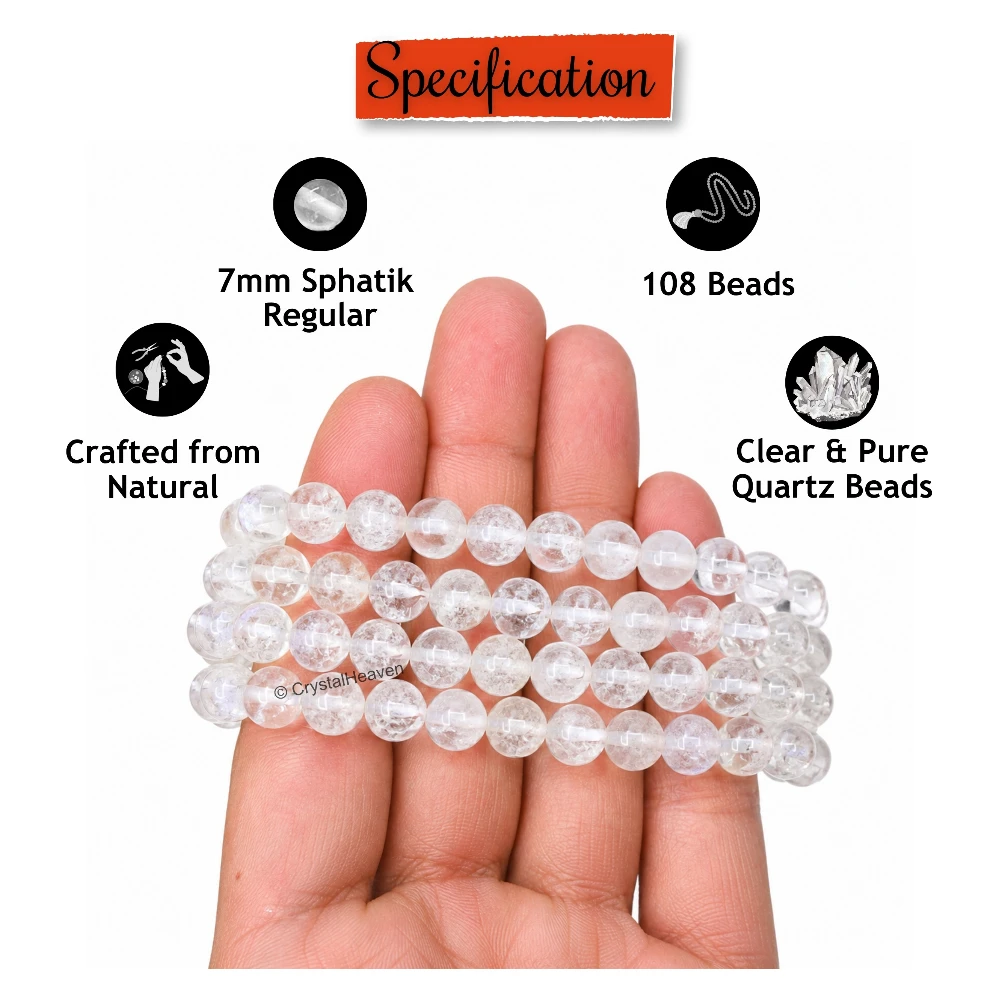 Sphatik Mala - B Grade 108 Beads (7mm) (Without Knot)