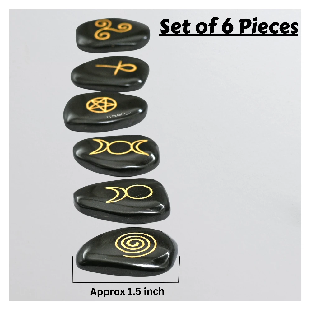 Black Agate Pagan Wiccan Stones (Set of 6)
