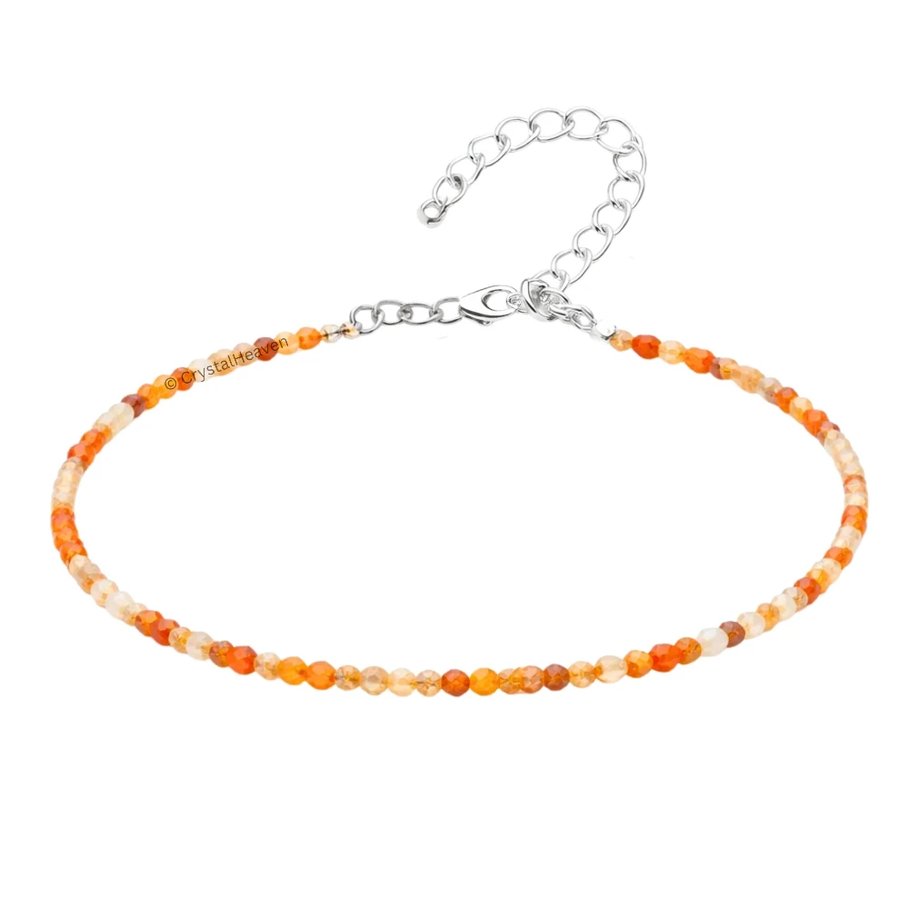 Rutilated Quartz Anklet - 2mm Faceted Beads (Silver)