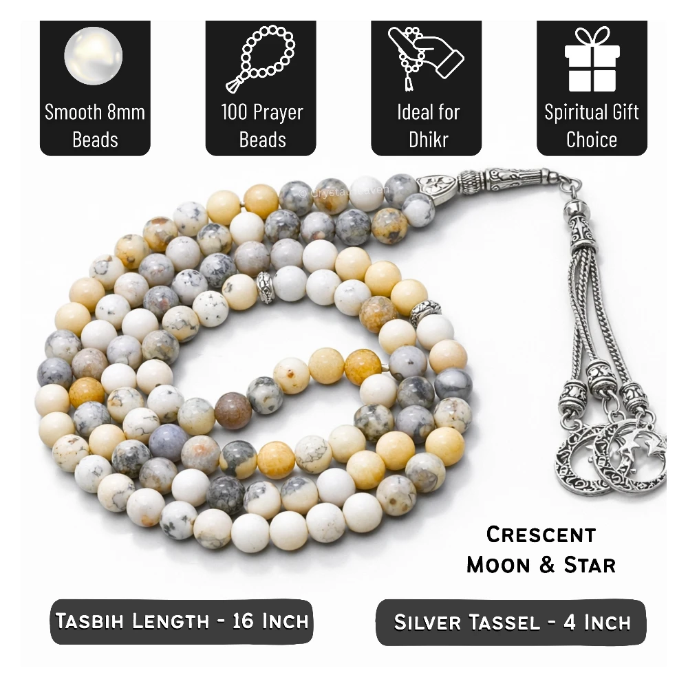 Dendrite Opal Crystal Tasbih (Silver)