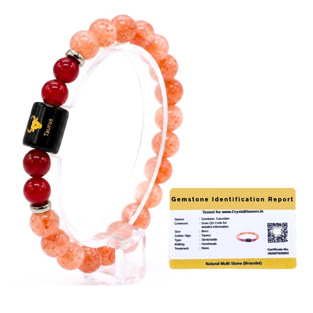 Taurus Bracelet (वृषभ राशि) - Sunstone & Carnelian (Only Bracelet)