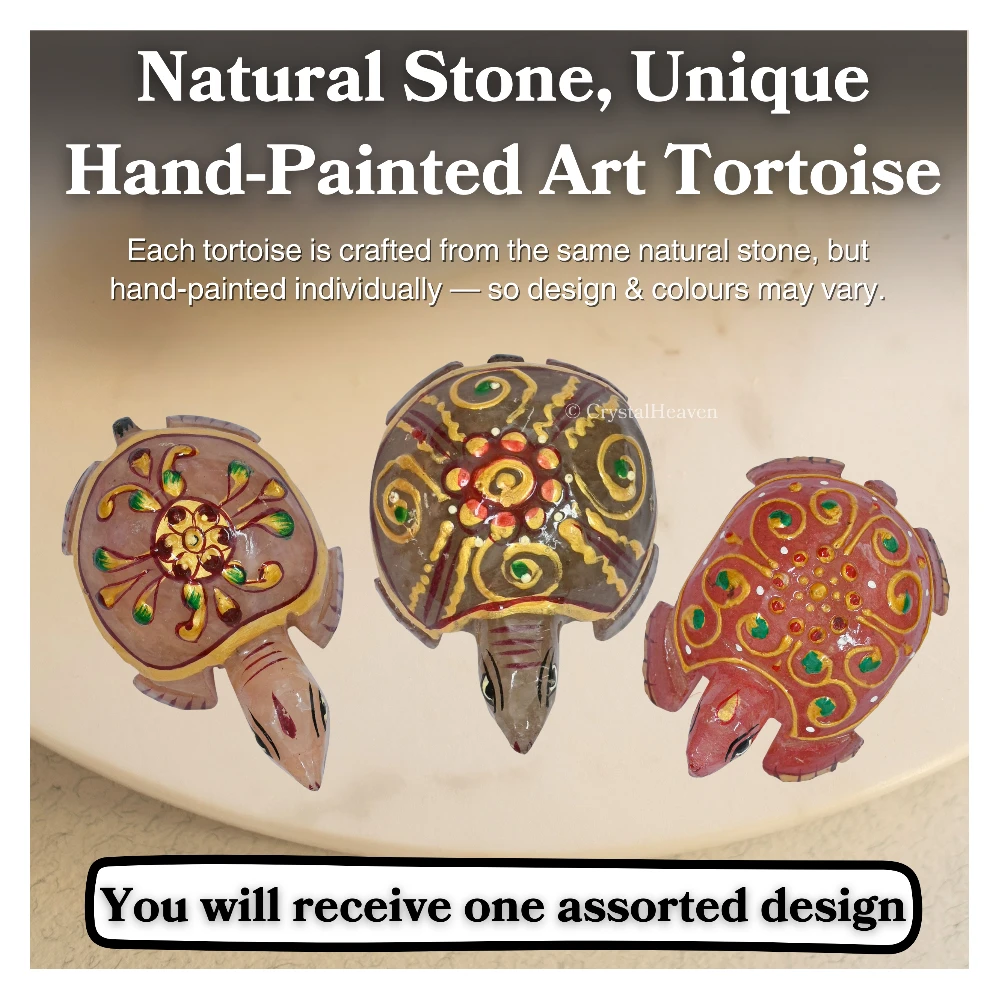 Rose Quartz Crystal Gemstone Hand Painted Tortoise (2-3 Inch)