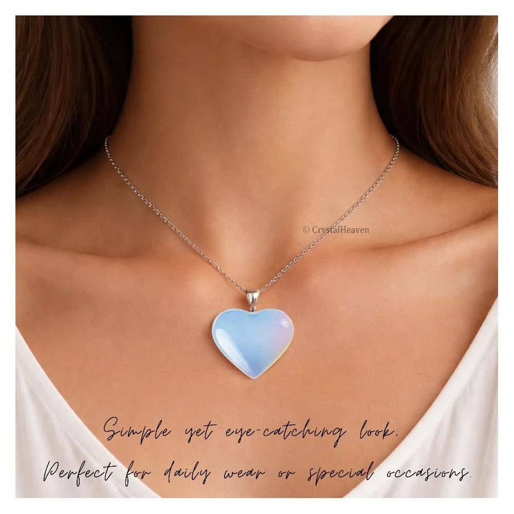 Opalite Heart Crystal Necklace (Flat Heart)
