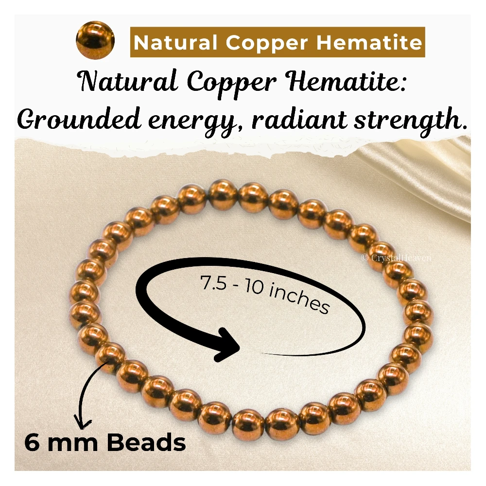 Copper Hematite Healing Crystal Bracelets - 6mm Beads