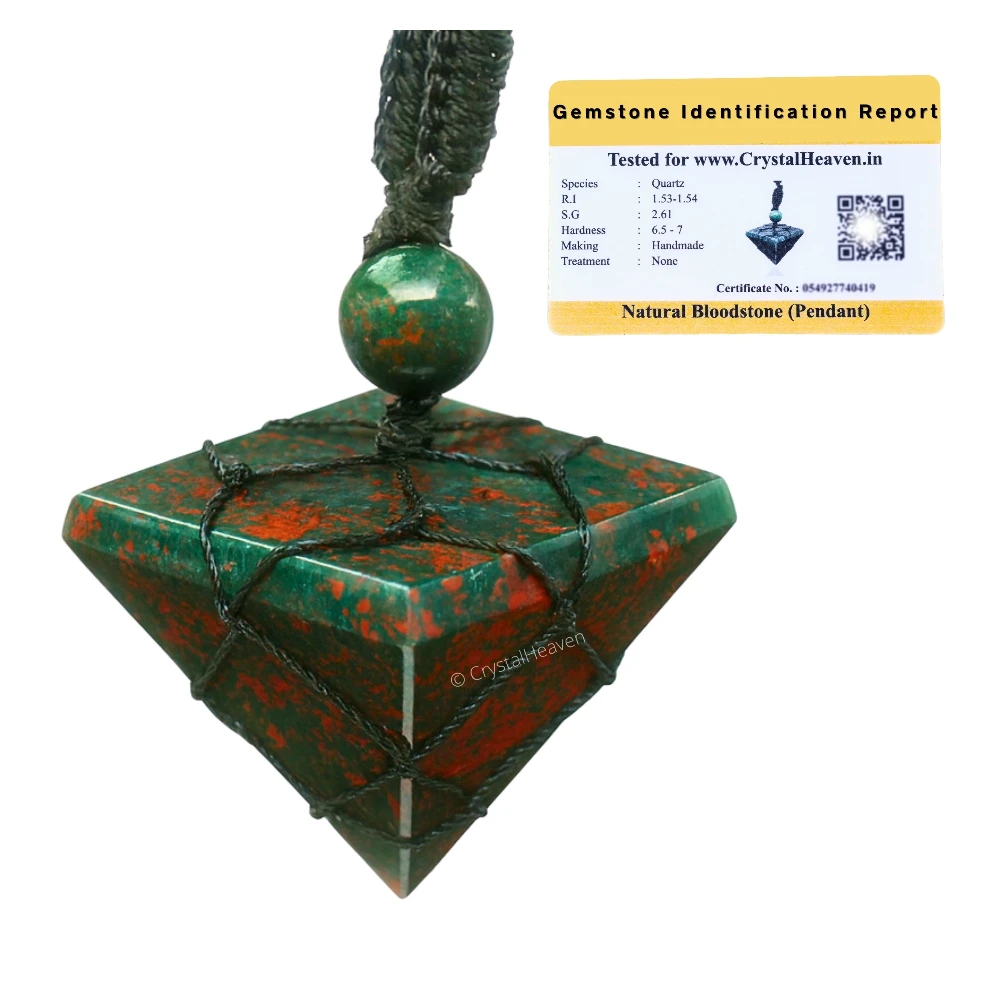 Bloodstone Pyramid Macrame Pendant Necklace