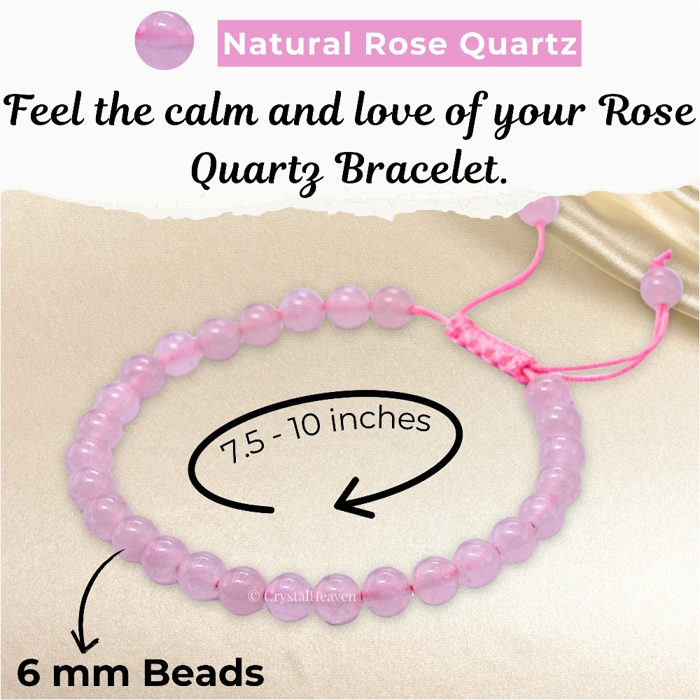 Rose Quartz Healing Crystal Bracelets - 6mm Beads (Adjustable)