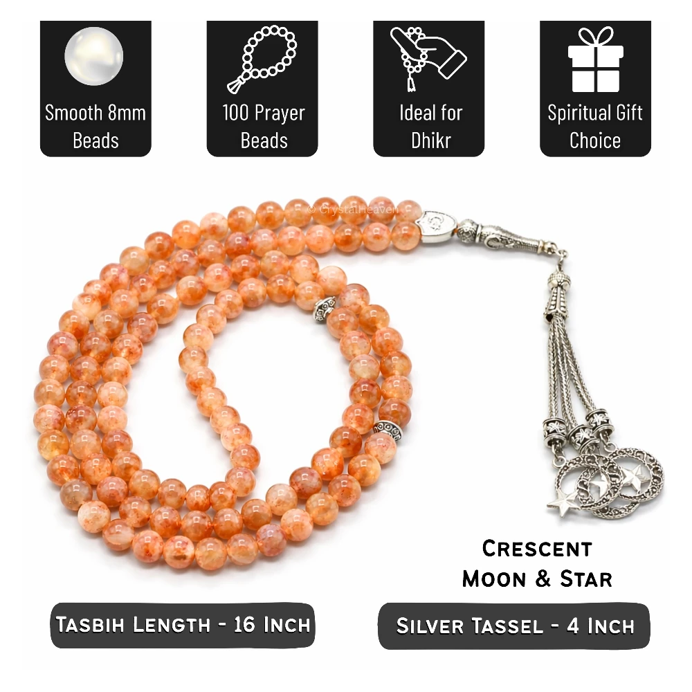 Sunstone Crystal Tasbih (Silver)