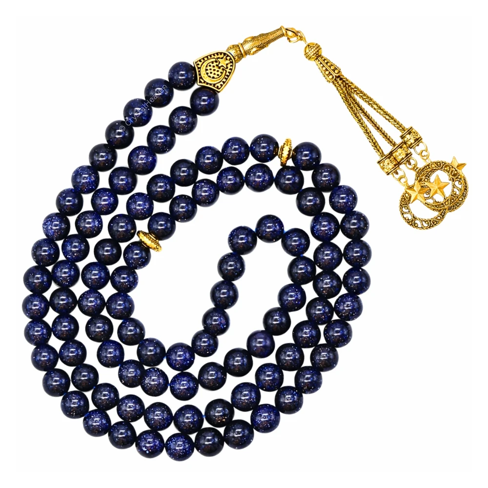 Blue Goldstone Crystal Tasbih (Gold)