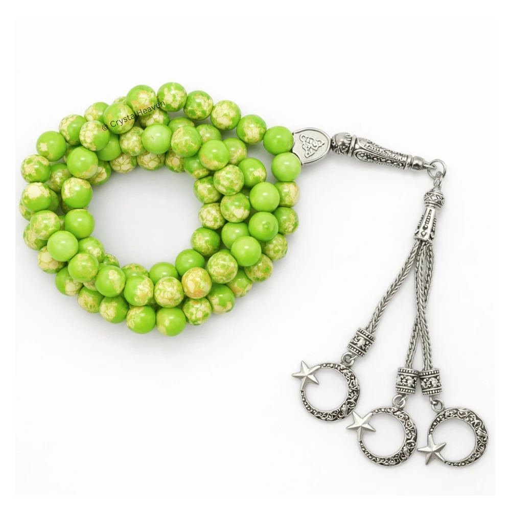 Green Turquoise Crystal Tasbih (Silver)