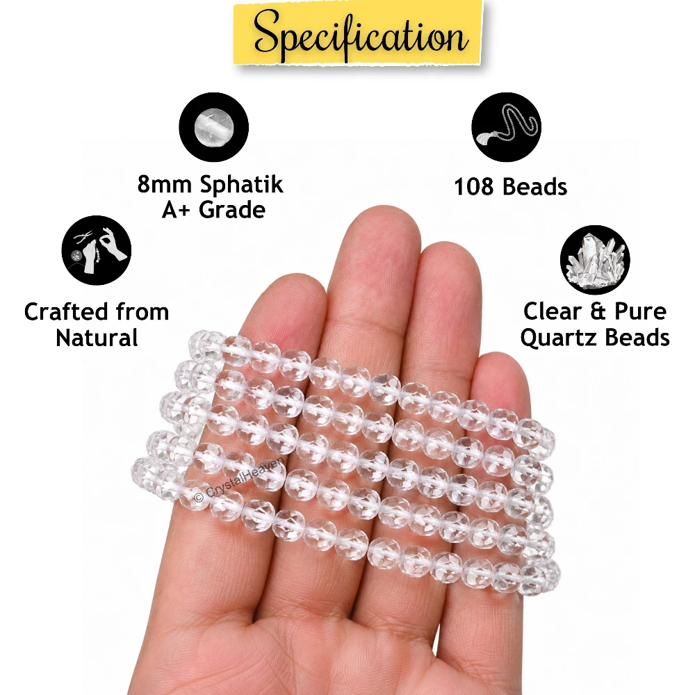 Sphatik Mala - Box Cut 108 Beads (6mm) (Hand Knotted)