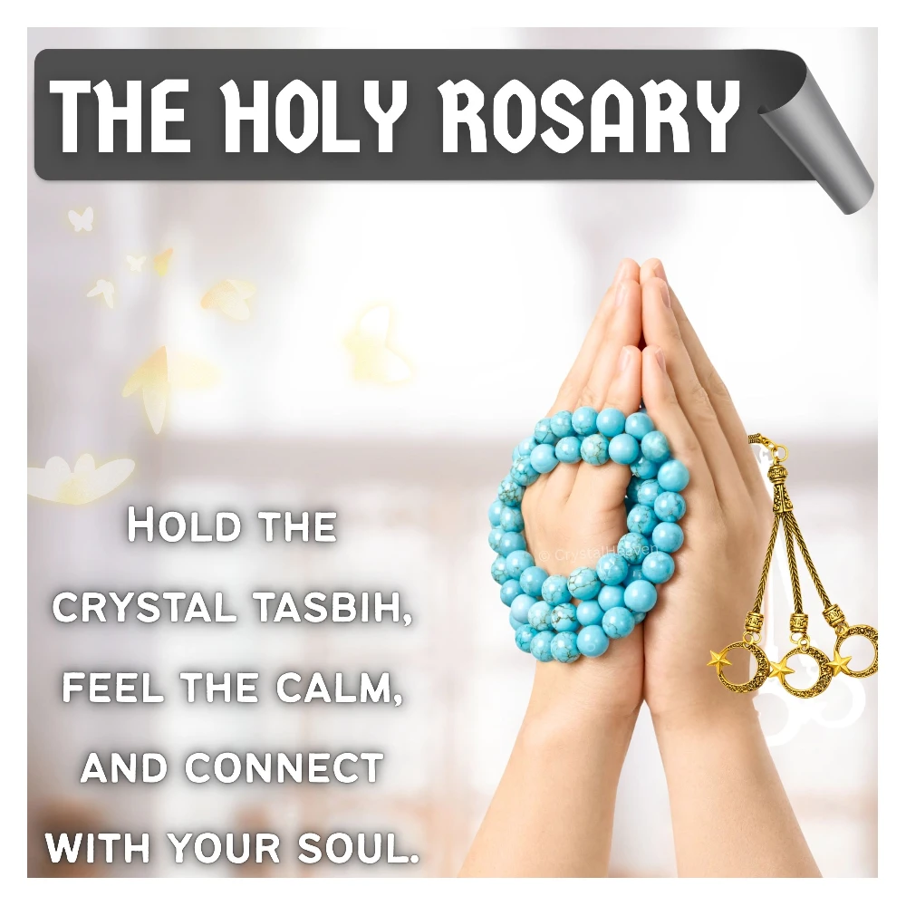 Magnesite Turquoise Crystal Tasbih (Gold)