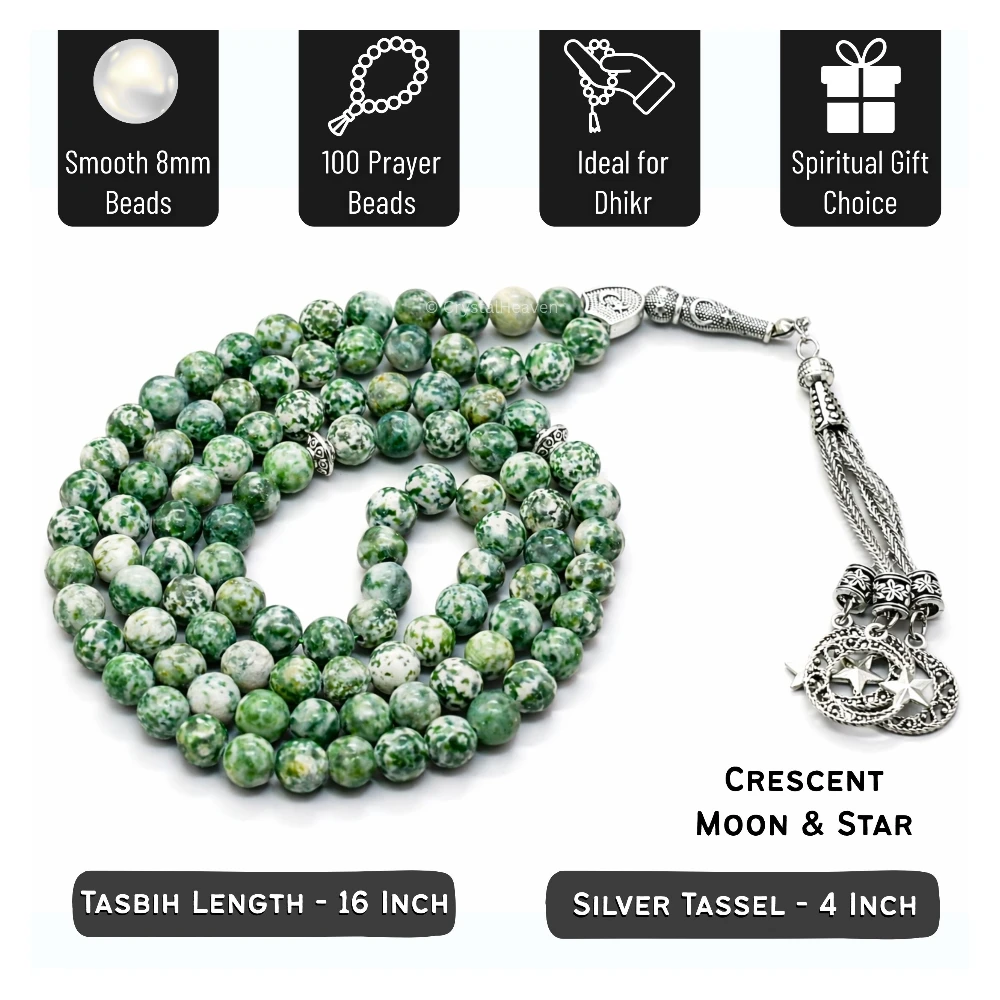 Tree Agate Crystal Tasbih (Silver)