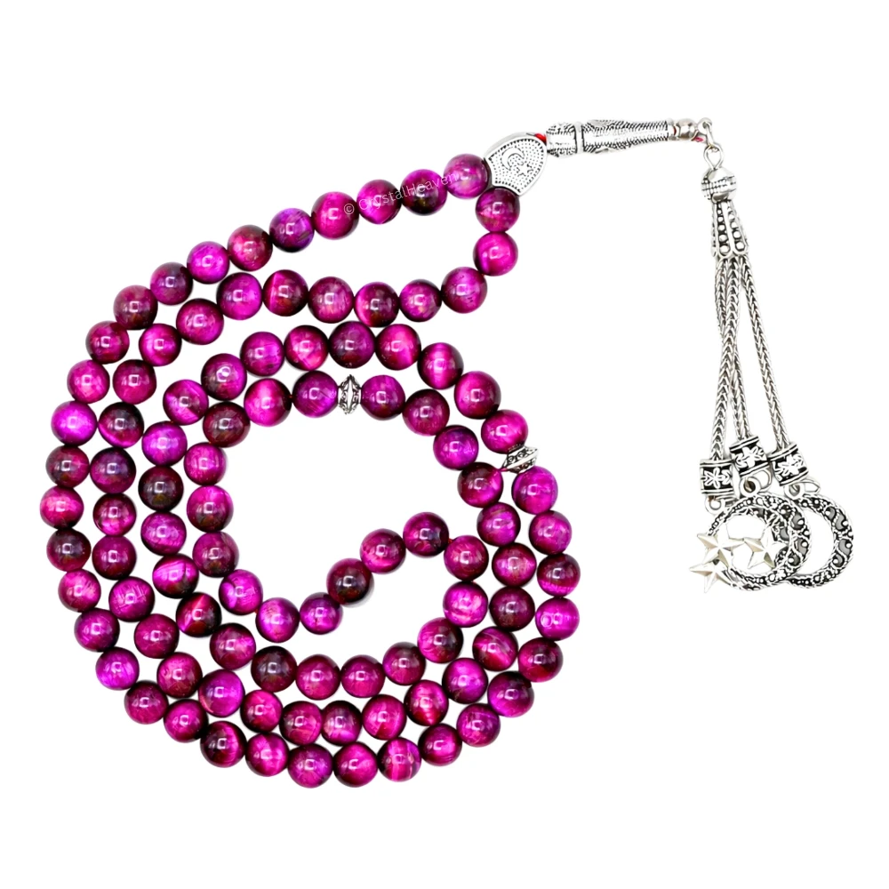 Pink Tiger Eye Crystal Tasbih (Silver)